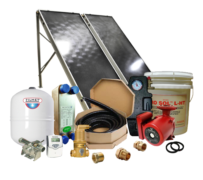 Solar Hot Water Retrofit Kit - 2 Flat Plate Collectors Flat Panel Solar